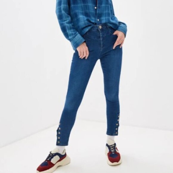 NWT One Teaspoon Preachers High Waist Organic Cotton Snap Cuff Jean Indigo Sz 24 - Picture 1 of 15